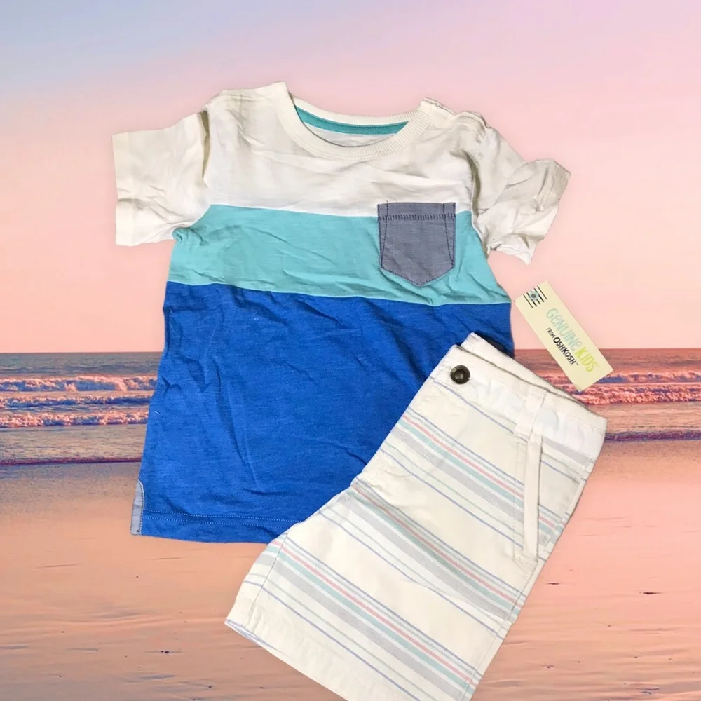 Retro Striped Pocket T shirt & Striped Shorts by OshKosh  NWT Deadstock